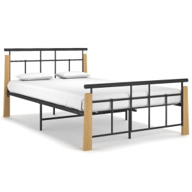 Metal bed frame and solid oak wood 120x200 cm by vidaXL, Beds and slatted bases - Ref: Foro24-324899, Price: 101,99 €, Discou...