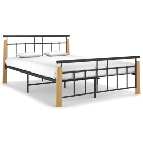 Estructura de cama metal y madera maciza de roble 140x200 cm de vidaXL, Camas y somieres - Ref: Foro24-324900, Precio: 147,99...