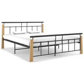 Metal bed frame and solid oak wood 160x200 cm by vidaXL, Beds and slatted bases - Ref: Foro24-324901, Price: 192,99 €, Discou...