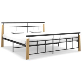 Estructura de cama metal y madera maciza de roble 180x200 cm de vidaXL, Camas y somieres - Ref: Foro24-324902, Precio: 157,25...