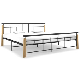 Estructura de cama metal y madera maciza de roble 200x200 cm de vidaXL, Camas y somieres - Ref: Foro24-324903, Precio: 147,99...