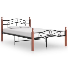 Estructura de cama metal y madera maciza de roble 120x200 cm de vidaXL, Camas y somieres - Ref: Foro24-324906, Precio: 134,99...