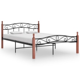 Metal bed frame and solid oak wood 140x200 cm by vidaXL, Beds and slatted bases - Ref: Foro24-324907, Price: 144,44 €, Discou...