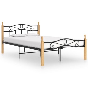 Estructura de cama madera maciza roble metal negro 120x200 cm de vidaXL, Camas y somieres - Ref: Foro24-324913, Precio: 122,9...