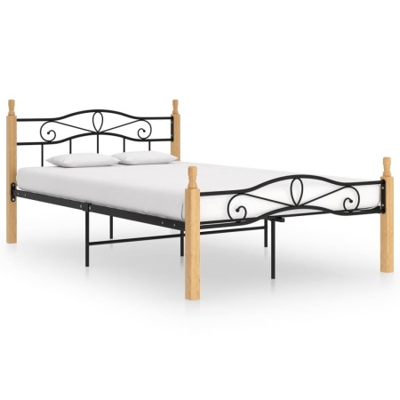 Solid oak wood bed frame black metal 120x200 cm by vidaXL, Beds and slatted bases - Ref: Foro24-324913, Price: 122,99 €, Disc...