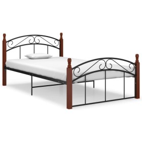 Metal bed frame and solid oak wood 120x200 cm by vidaXL, Beds and slatted bases - Ref: Foro24-324920, Price: 130,44 €, Discou...