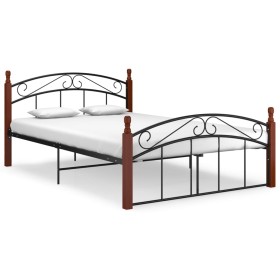 Metal bed frame and solid oak wood 140x200 cm by vidaXL, Beds and slatted bases - Ref: Foro24-324921, Price: 132,25 €, Discou...