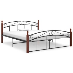 Estructura de cama metal y madera maciza de roble 160x200 cm de vidaXL, Camas y somieres - Ref: Foro24-324922, Precio: 228,99...