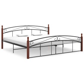 Metal bed frame and solid oak wood 200x200 cm by vidaXL, Beds and slatted bases - Ref: Foro24-324924, Price: 178,00 €, Discou...