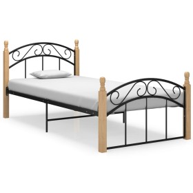 Metal bed frame and solid oak wood 100x200 cm by vidaXL, Beds and slatted bases - Ref: Foro24-324926, Price: 130,99 €, Discou...