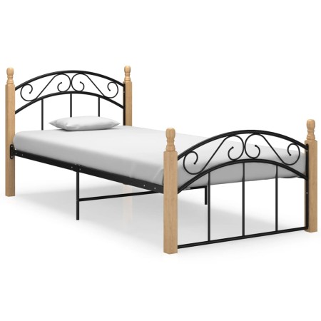 Estructura de cama metal y madera maciza de roble 100x200 cm de vidaXL, Camas y somieres - Ref: Foro24-324926, Precio: 130,99...