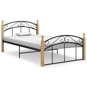 Metal bed frame and solid oak wood 120x200 cm by vidaXL, Beds and slatted bases - Ref: Foro24-324927, Price: 123,48 €, Discou...