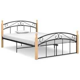 Metal bed frame and solid oak wood 140x200 cm by vidaXL, Beds and slatted bases - Ref: Foro24-324928, Price: 102,64 €, Discou...