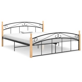 Metal bed frame and solid oak wood 160x200 cm by vidaXL, Beds and slatted bases - Ref: Foro24-324929, Price: 167,03 €, Discou...