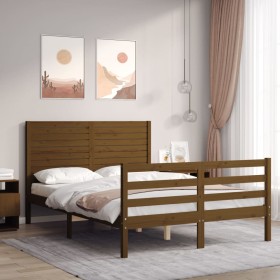 Honey brown solid wood bed frame and headboard 140x200 cm by vidaXL, Beds and slatted bases - Ref: Foro24-3195029, Price: 184...