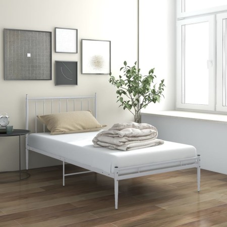 Estructura de cama de metal blanco 100x200 cm de vidaXL, Camas y somieres - Ref: Foro24-325013, Precio: 96,09 €, Descuento: %