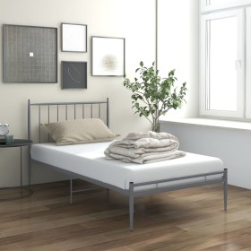 Gray metal bed frame 100x200 cm by vidaXL, Beds and slatted bases - Ref: Foro24-325014, Price: 120,99 €, Discount: %