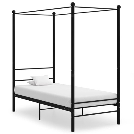 Black metal canopy bed frame 90x200 cm by vidaXL, Beds and slatted bases - Ref: Foro24-325051, Price: 113,89 €, Discount: %