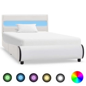 Estructura cama con LED cuero sintético blanco 100x200 cm de vidaXL, Camas y somieres - Ref: Foro24-285015, Precio: 212,99 €,...