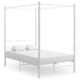 Estructura de cama con dosel metal blanco 120x200 cm de vidaXL, Camas y somieres - Ref: Foro24-325058, Precio: 136,31 €, Desc...