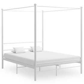 Estructura de cama con dosel metal blanco 160x200 cm de vidaXL, Camas y somieres - Ref: Foro24-325064, Precio: 158,51 €, Desc...