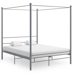 Estructura de cama con dosel metal gris 160x200 cm de vidaXL, Camas y somieres - Ref: Foro24-325065, Precio: 152,00 €, Descue...