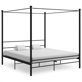 Estructura de cama con dosel metal negro 180x200 cm de vidaXL, Camas y somieres - Ref: Foro24-325066, Precio: 153,15 €, Descu...