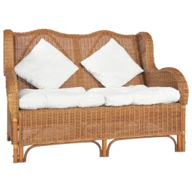 2 seater sofa light brown natural rattan and linen by vidaXL, Sofas - Ref: Foro24-325468, Price: 363,39 €, Discount: %