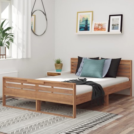 Estructura de cama madera de teca maciza 140x200 cm de vidaXL, Camas y somieres - Ref: Foro24-326263, Precio: 240,48 €, Descu...