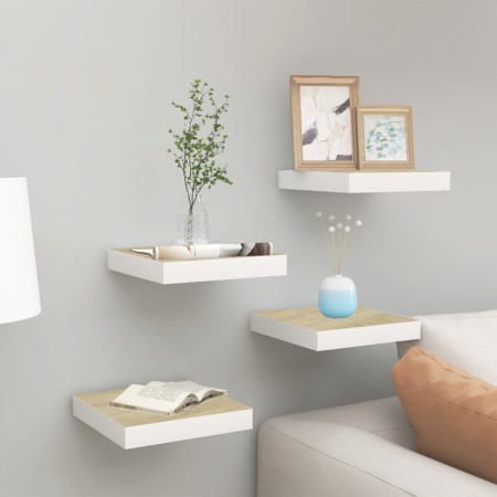 Floating wall shelf 4 units MDF oak and white 23x23.5x3.8 cm by vidaXL, Shelves and shelves - Ref: Foro24-326569, Price: 34,5...