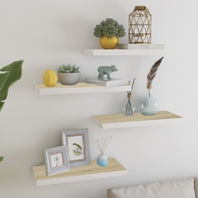 Floating wall shelf 2 pcs MDF oak and white 60x23.5x3.8 cm by vidaXL, Shelves and shelves - Ref: Foro24-326578, Price: 53,89 ...