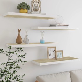 Floating wall shelf 4 units MDF oak and white 80x23.5x3.8 cm by vidaXL, Shelves and shelves - Ref: Foro24-326581, Price: 64,6...