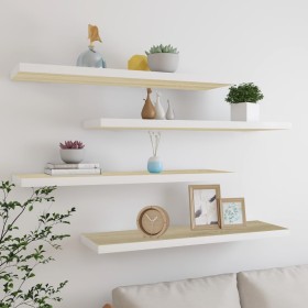 Floating wall shelf 4 pcs white and oak MDF 90x23.5x3.8 cm by vidaXL, Shelves and shelves - Ref: Foro24-326584, Price: 86,99 ...