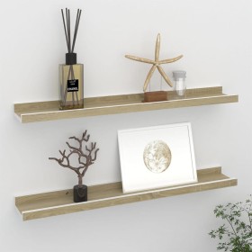 Wall shelves 2 units white and Sonoma oak 60x9x3 cm by vidaXL, Shelves and shelves - Ref: Foro24-326690, Price: 18,63 €, Disc...