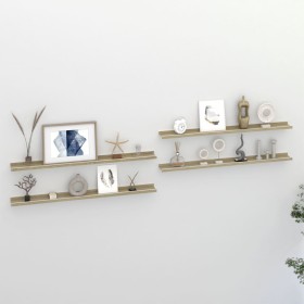 Wall shelves 4 units white and Sonoma oak 100x9x3 cm by vidaXL, Shelves and shelves - Ref: Foro24-326697, Price: 49,99 €, Dis...