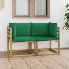 Corner garden sofa cushions 2 pcs green impregnated wood by vidaXL, Garden sets - Ref: Foro24-3065084, Price: 121,99 €, Disco...