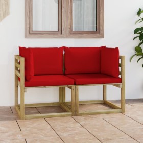 Corner garden sofa with 2 green impregnated wood cushions by vidaXL, Garden sets - Ref: Foro24-3065114, Price: 123,99 €, Disc...