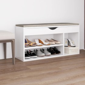 Shoe bench with white engineered wood cushion 104x30x49 cm by vidaXL, Shoe racks and shoe organizers - Ref: Foro24-326750, Pr...