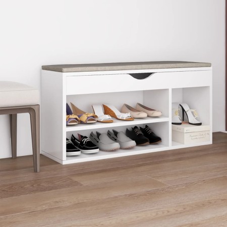 Banco zapatero con cojín madera ingeniería blanco 104x30x49 cm de vidaXL, Zapateros y organizadores de calzado - Ref: Foro24-...