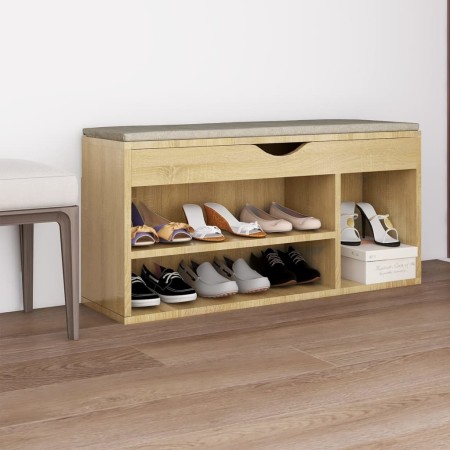 Banco zapatero con cojín madera ingeniería sonoma 104x30x49 cm de vidaXL, Zapateros y organizadores de calzado - Ref: Foro24-...