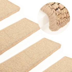 Self-adhesive sisal stair tread mat, set of 15 in beige, 65x21x4 cm by vidaXL, Stair mats - Ref: Foro24-326892, Price: 92,87 ...