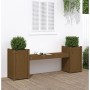 Solid pine wood bench with honey brown finish and planters, 180x36x63cm. by vidaXL, garden benches - Ref: Foro24-825166, Pric...