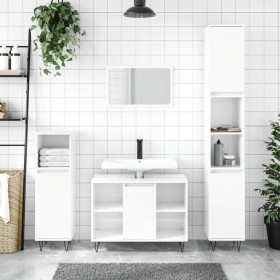 Glossy white plywood bathroom cabinet 30x30x100 cm by vidaXL, bathroom vanities - Ref: Foro24-831558, Price: 57,77 €, Discoun...