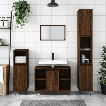 Armario de baño madera contrachapada marrón roble 30x30x100 cm de vidaXL, Tocadores de baño - Ref: Foro24-831563, Precio: 51,...