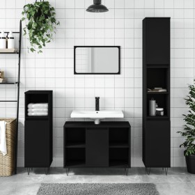 Armario de baño madera contrachapada negro 30x30x100 cm de vidaXL, Tocadores de baño - Ref: Foro24-831557, Precio: 56,99 €, D...