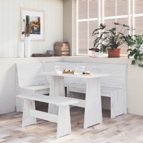 Mesa de comedor con banco de madera maciza de pino blanca de vidaXL, Mesas de cocina y de comedor - Ref: Foro24-327251, Preci...