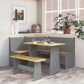 Mesa de comedor con banco madera maciza gris y marrón miel de vidaXL, Mesas de cocina y de comedor - Ref: Foro24-327252, Prec...