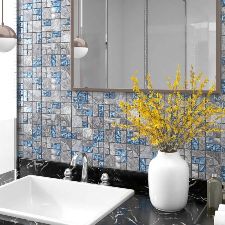 Mosaic tiles 11 units gray and blue glass 30x30 cm by vidaXL, Tiles - Ref: Foro24-327309, Price: 70,48 €, Discount: %