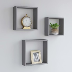 Cube wall shelves 3 units gray MDF by vidaXL, Shelves and shelves - Ref: Foro24-323951, Price: 31,74 €, Discount: %