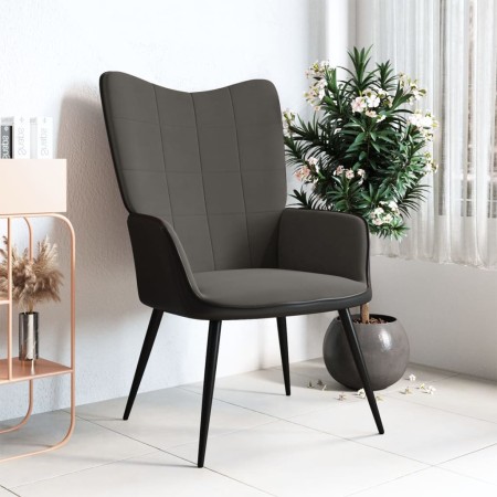 Silla de relajación de terciopelo gris oscuro y PVC de vidaXL, Sillones - Ref: Foro24-327810, Precio: 95,09 €, Descuento: %